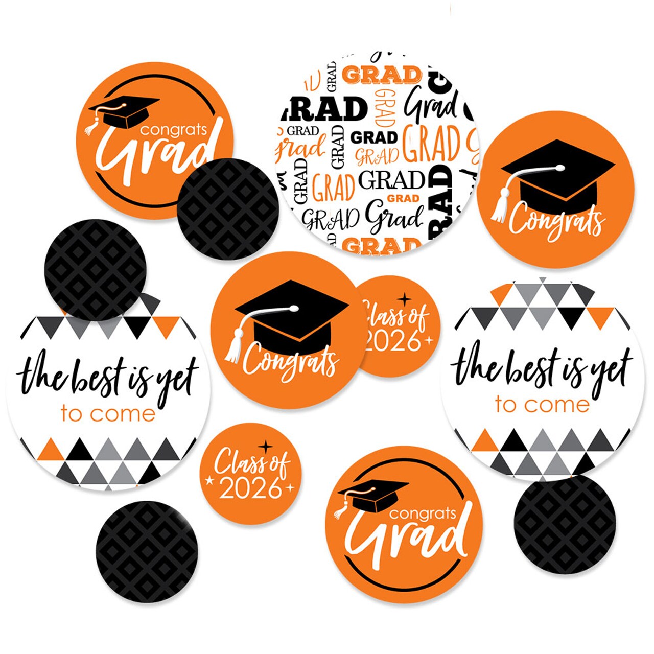 Big Dot of Happiness 2026 Orange Graduation Party Giant Circle Confetti - Party Decorations - Large Confetti 27 Count